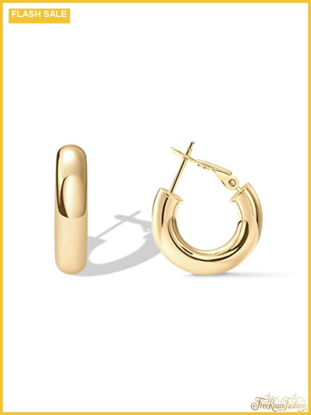 14K Gold Plated Chunky Hoop Earrings with 925 Sterling Silver Posts,